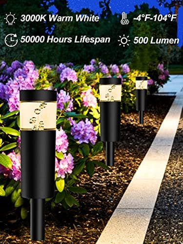 5W Low Voltage Landscape Pathway Lights with Connectors 12V Outdoor Landscape Lighting LED Bollard Path Lights Wired IP65 Waterproof Warm White Walkway Lights for Garden Yard Lawn (12Pack)