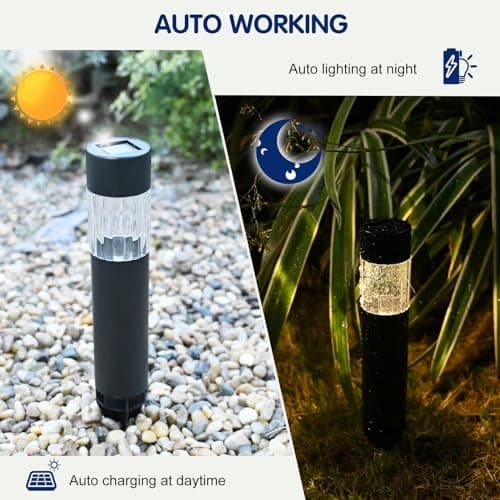 Solar Pathway Lights Outdoor, 12 Pack Waterproof Stainless Steel LED Solar Stake Lights, Garden Landscape Lighting for Walkway, Driveway, Garden, Yard, Lawn, Patio Decor, Warm White