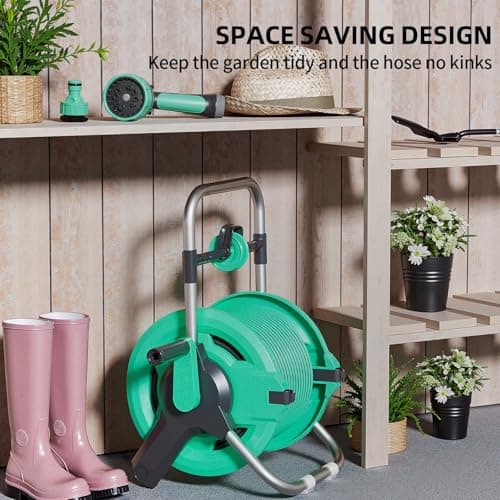 Portable Garden Hose Reel Cart, Hold Up to 50-75 Ft Hose, Wall Mounted Water Hose Reel, Mobile Garden Hose Holder Tools With Built-In Guide, for Outside Car Washing, Watering