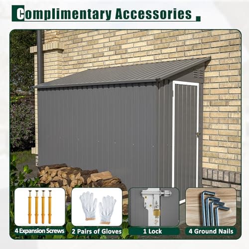4×8 FT Outdoor Metal Storage Shed,Heavy-Duty Lean to Storage Shed with Floor Base,Garden Tool Metal Storage House W/Lockable Door and 2 Air Vents,Weather Resistant,for Backyard,Patio,Lawn,Gray