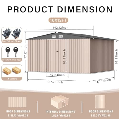10x12 FT Metal Storage Sheds Outdoor, Metal Yard Sheds Garden Shed Kit, Tool Shed with Lockable Door, Utility Sheds Buildings with Air Vent for Backyard Garden Patio Lawn