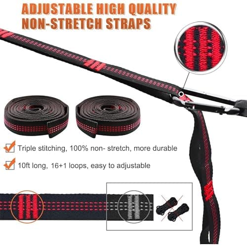 Hammock Tree Straps, Portable 10 FT Long 16+1Loops Adjustable Suspension Straps, 100% No Stretch&Lightweight, 1400 LBS Combined Hammock Accessories, Fits All Hammocks