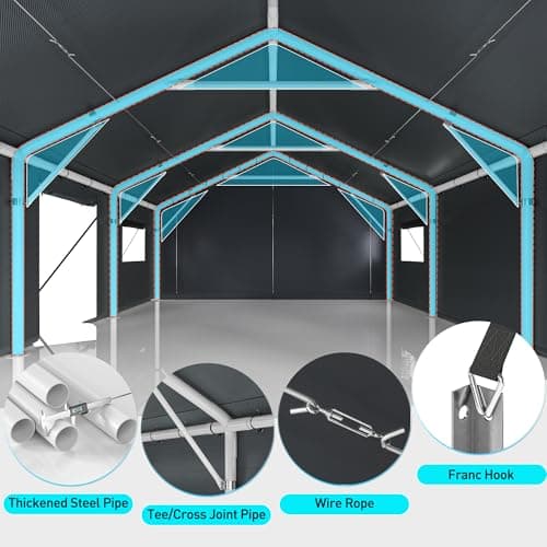 Bepatio Carport, 2 Car 20 x 20 Heavy Duty Metal Carport, Extra Large Car Port with Side-Opening Doors & Roll-Up Windows, All Weather Outdoor Portable Garage
