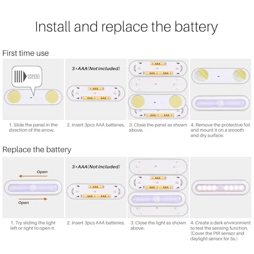 STAR-SPANGLED 3 Pack 7” Motion Sensor Lights Indoor Battery Operated, Stick on LED Light for Closet, Stairs, Under Cabinet, Warm White