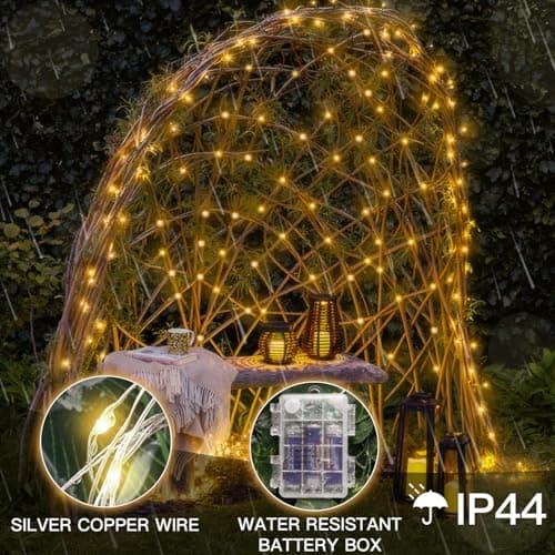 SUDDUS 33ft 100 LED Outdoor String Lights, Warm White Fairy Lights Battery Operated with Remote, Led Twinkle Lights for Bedroom, Dorm, Backyard, Wedding, Tree, Mason Jar, Wall, Christmas