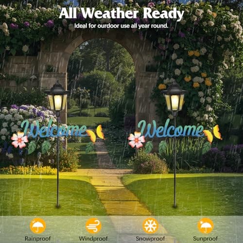 Solar Garden Lights Butterfly, 36.6 Inch Solar Lamp Post Light with Welcome Sign & Butterflies, Outdoor Waterproof Solar Stake Lights for Yard Porch Patio Pathway Gardening Gifts, 2 Pack