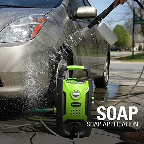 Greenworks Compact Electric Pressure Washer (CSA Certified, Lightweight, 20 FT Tangle-Free Hose, 35 FT Power Cord) Great For Cars, Fences, Patios, Driveways, Decks and Patios