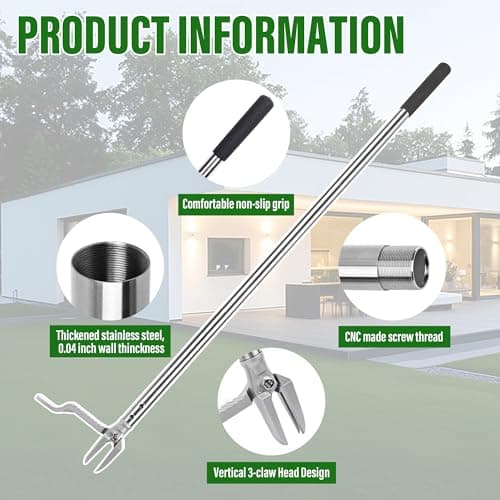 Stand up Weed Puller with 3 Claw Head, 45.6" Long Handle Weed Puller Tool Stand up Heavy Duty, Detachable Weed Remover Tool, No Need Bending Kneeling Weeding Tool for Lawn Yard Garden