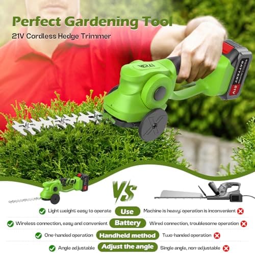 Hedge Trimmer Cordless, 2 in 1 Cordless Hedge Trimmer with 2600mAh Battery*2, High Power and Large Capacity Hedge Shears for Gardens, Patios and Lawns Charger Included