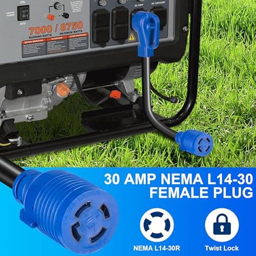 NEMA 14-50P to L14-30R Generator Transfer Switch Adapter Cord, 50A Male to 30A Female 250V/125V Generator RV EV Dryer House Adapter Plug, Twist Lock 4-Prong, STW 10AWG Heavy Duty Cable, 18 Inch