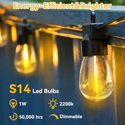 Aialun 96FT(48FTx2) LED Outdoor String Lights Outside Patio Yard Lighting Waterproof Hanging Warm Glow 2200K Shatterproof Edison Bulbs Exterior,Heavy-Duty Strand Decorative Café Porch Bistro Garden