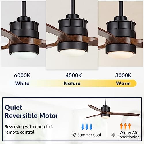 EKIZNSN 42'' Outdoor Waterproof Ceiling Fan with Light for Patios, 3 Blade Wet Rated Ceiling Fans, DC Motor w 6 Speeds, Walnut Wood
