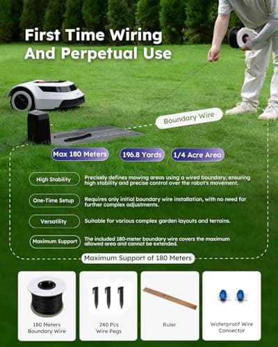 Robot Lawn Mower with Max 180m Stable Boundary Wire - Recommended 600㎡, Max 1000㎡, 300% Higher Efficiency of Grid-Shaped Mowing Path, Automatic Robotic Lawn Mowers with Auto Mapping & Recharge