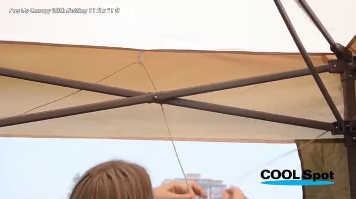 COOS BAY 11x11 Pop Up Instant Gazebo Tent with Mosquito Netting Outdoor Canopy Shelter with 121 Square Feet of Shade (Beige)