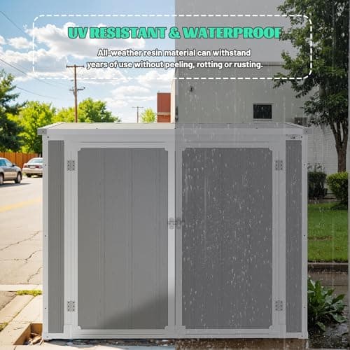 4.7x2.5ft Horizontal Resin Shed with Floor, 34.5 Cu Ft Outdoor Storage Shed for Trash Cans and Garden Tools, Waterproof Plastic Outdoor Shed for Lawn Mower, Pool Toys, Bicycle (Gray)