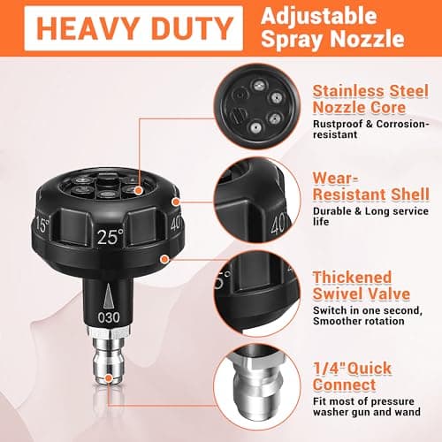 Pressure Washer Nozzle, 6 in 1 Quick Change Over Spray Nozzle, Adjustable High Power Washer Nozzle Tips with 1/4" Quick Connect, 4000 PSI