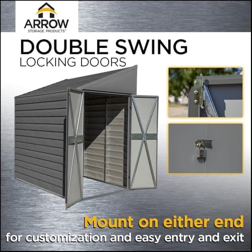 Arrow Yardsaver 4' x 10' Galvanized Steel Outdoor Storage Shed with Sloped Roof and Double-Door Entry, UV-Resistant Steel Floorless Compact Storage Shed, Charcoal