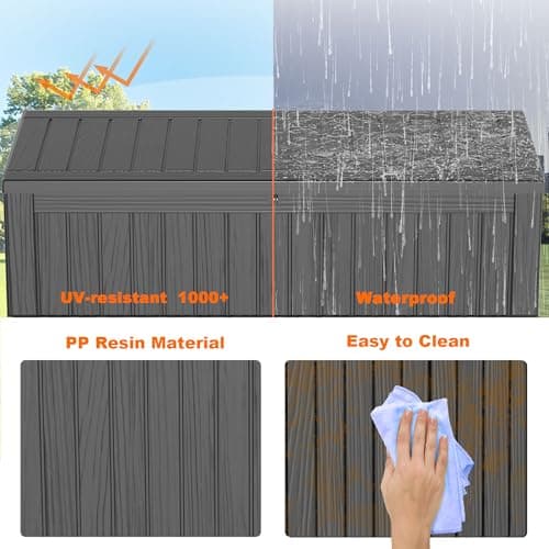 150 Gallon Resin Deck Box, Lockable Patio Outdoor Storage Box for Furniture, Garden Tools and Tools Storage, Waterproof Outside Storage Boxes - Black