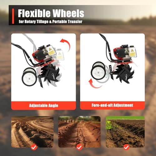 Garden Tiller Cultivator,52CC 2-Stroke Gas Powered Engine Rototiller Garden Tool with Widened Mud Flap Cordless with Long Handle Strong Power Garden Cultivator for Plowing Turning Soil Ditching