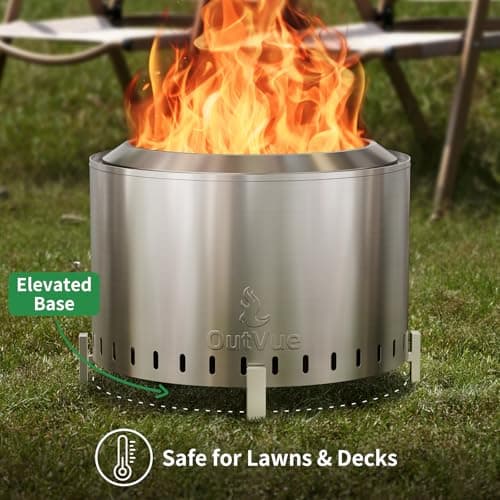 22" Stainless Steel Smokeless Fire Pit, Outdoor Protable Smokeless Wood Burning Fire Pits for Bonfire, Patio, Camping, Firepit for Outside with Poker & Cover(Vertical Hole)