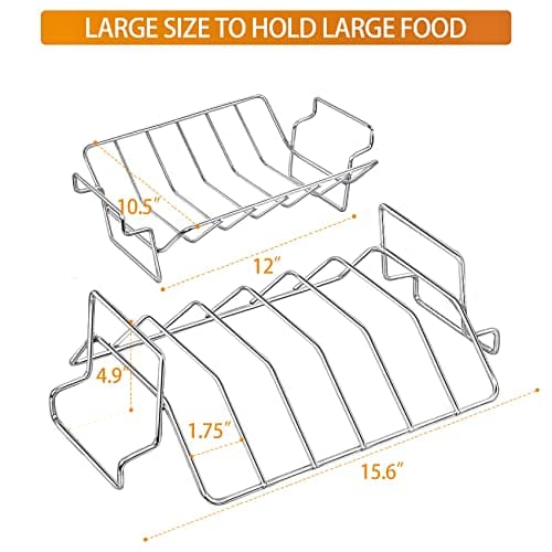 Burly grill Turkey Rack Turkey Roast Rack for Big Green Egg, BBQ Rib Rack for Smoking Turkey Smoker Roasting Rack Roaster Pan Stainless Steel for Large Big Green Egg for Kamado Joe Pit Boss