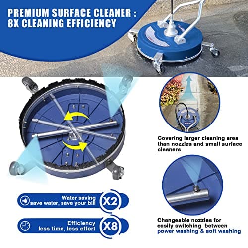 Pressure Washer Surface Cleaner 20'', 4500PSI Power Washer Surface Cleaner Attachment with Wheels, Pressure Washer Accessory for Driveway Sidewalk Curb Deck Patio Cleaning, 3/8'' Quick-Connect