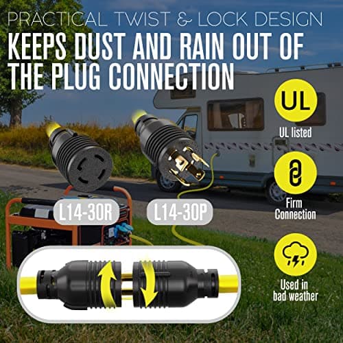 30 Amp Generator Cord, Generator Cord, NEMA L14-30P to L14-30R, 30 Amp Extension Cable, 240 Volt, 30amp Power Wire, 4 Prong Plug, Dryer Extension, UL CUL, 10 Gauge, 7500W, STW, Heavy Duty, 10 Feet