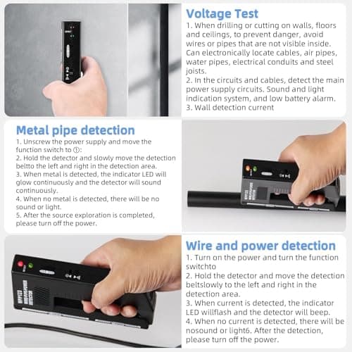 Wpp123 Metal Detector, Wire Pipe Power Detector, 3in1 Wall Scanner Metal Detectors High Sensitivity, Adjustable Wood Stud Finder Handheld Wall Scanner with Alarm for Indoor Decoration Structure