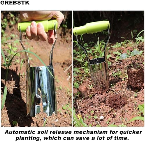 GREBSTK Sturdy Stainless Steel Gardening Bulb Transplanter Tool with Depth Mark and Soil Release Handle for Planting Bulbs