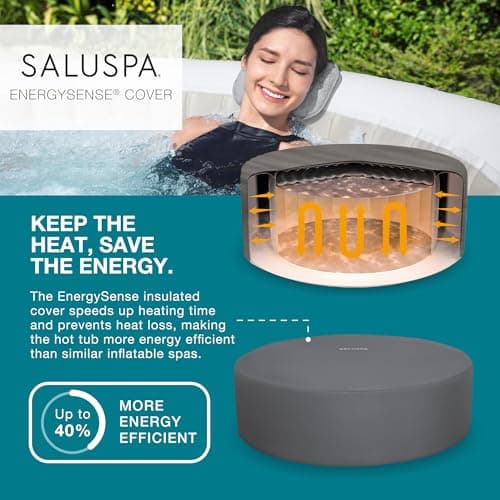 Bestway SaluSpa Hollywood EnergySense Luxe AirJet Round Inflatable 4 to 6 Adult Hot Tub with Heater, Filter, 2 Covers, and 140 AirJet System
