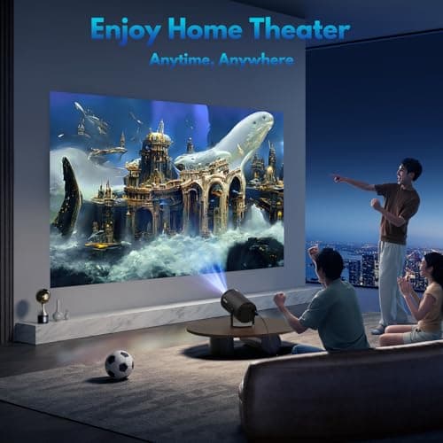 [Built-in Apps] Projector 1080P FHD 4K Support, Smart Projector with WiFi 6 and Bluetooth, Auto Keystone, Stereo Speaker, Compatible with HDMI/TV Stick/USB/Laptop, Portable Projector, Black