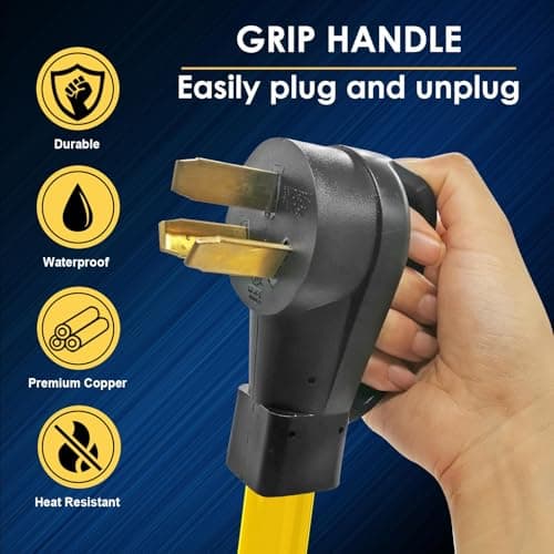 Generator Transfer Switch Adapter Cord TT-30 RV 30Amp to L14-30 Flexible with Ergonomic Handle, 30 Amp 3 Prong to 4 Prong 10 AWG Generator Plug Adapter, RV Generator Plug to Inlet Box 1FT