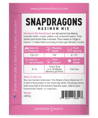 Gardeners Basics, Snapdragon Seeds for Planting (Maximum Mix Snap Dragon) Annual Flower Heirloom, Non-GMO Variety- 400mg Seeds Great for Summer Seeds for Gardening Flowers Gardens