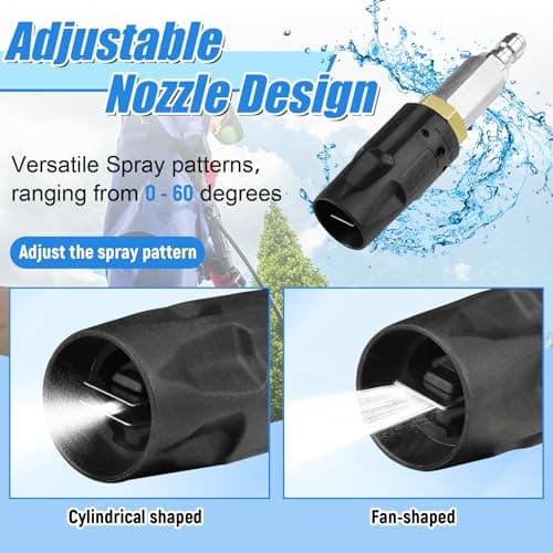 Adjustable Downstream Soft Wash Nozzle， Twist Nozzle 0 to 60° spray pattern with Low to High Reach， for elevated areas and hard to reach， for use with Pressure Washer 3-7 GPM