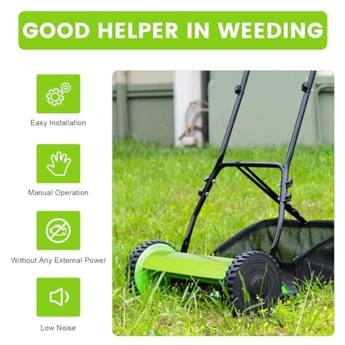 12-Inch Lawn Reel Mower, 5-Blade Push Reel Mower Manual Adjustable Cutting Height with 6 Gallons Grass Catcher Easy to Use for a Green Healthy Lawn