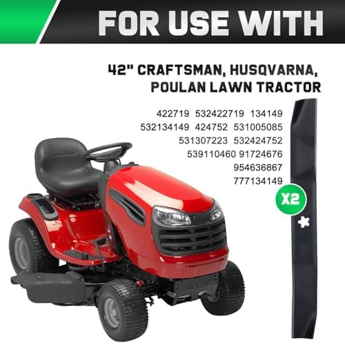 134149 Mulching Blades for Craftsman 42 inch Mower Blade LT2000 LT1000 YS4500 Replace 422719 532134149 Husqvarna Poulan Pro 42'' Deck Riding Lawn Mower 5 Point Star (2 Pack)