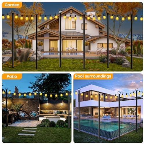 6 Pack String Light Poles, Outdoor String Light Pole 10ft Forked Metal Light Pole with Adjustable Outdoor Light Stand, Deck, Backyard, Garden, Wedding, Rustproof and Sturdy with Hooks