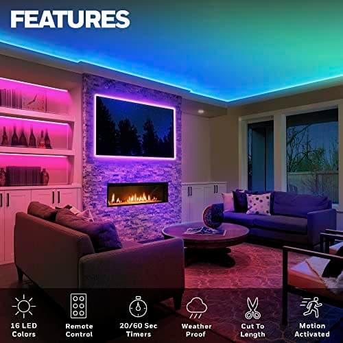 Honeywell 16.4ft Indoor LED Strip Light - Color Changing RGB, Motion Activated with Remote Control - for Bedroom, Kitchen, Dorm, Game Room, Cabinets, Etc - Wall Plug 12 Volt No Battery