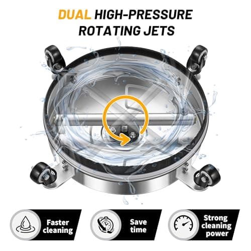 14" Pressure Washer Surface Cleaner with 4 Wheels - Stainless Steel Surface Cleaner for Pressure Washer Attachment for Concrete, Patio, Sidewalk, Deck and Driveways - PWS14