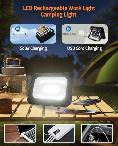 200W LED Solar Work Light Rechargeable, 16000LM Magnetic Worklight 3000K/4500K/6500K, 16000mAh Battery, IP66 Waterproof Portable Solar Outdoor Working Light for Emergency, Camping, 2 Pack