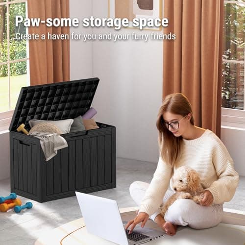 45 Gallon Outdoor Storage Box, Resin Deck Box Waterproof, Storage Chest for Outside Patio Furniture Cushions, Pool Supplies, Garden Tools, UV Resistant and Weatherproof, Black