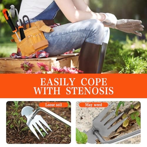 Weed Puller Tool Garden Weeding Pulling Tool– 13” Portable Gardening Weeder, 4 Teeth Manganese Steel Forged Hand Tool for Uprooting Weeds Remover Tool