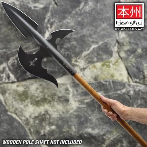Honshu Halberd Spear | High Carbon Steel | Black Oxide Coating | Cross Cut-Out Accent | Length 19 3/5”