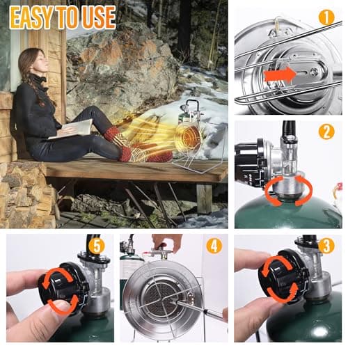 15,000 BUT Multi-Use Portable Propane Heater/Cooker, Outdoor Gas Heater with 8 FT Hose Piezo Ignitor Tip-over Protection Propane Heater for Garage, Patio, Camping, Hunting, Ice Fishing