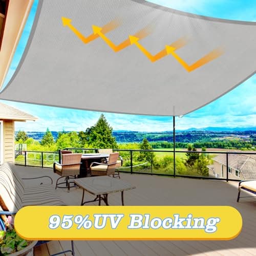HappyTrends Sun Shade Sail,Heavy Duty UV Protection Beach Shade Canopy Wind sail,Tear and Rust Resistant Patio sail Shade for Yard Deck Lawn Garden Rectangle Sunshade(12'x 12',Grey)