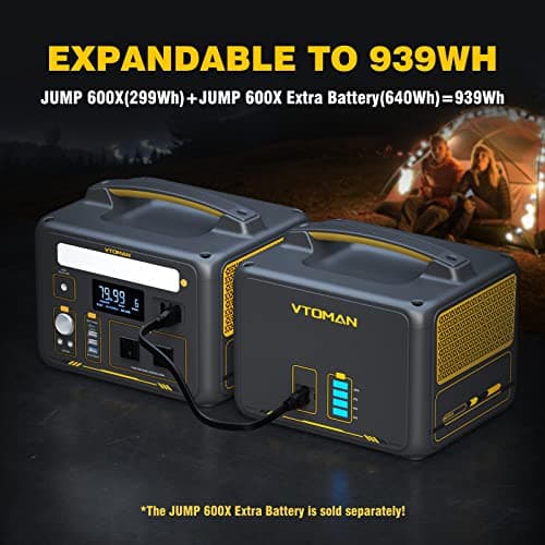 VTOMAN Jump 600X Portable Power Station, LFP Battery Powered Generator with 2x 600W AC Outlets (Surge 1200W), 4x USB ports, 3x DC Output for Outdoor Camping, Vehicle Emergency, Electric Backup
