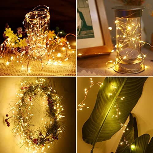 Dailyart Fairy Lights Plug in, 200 Led Twinkle String Light with Remote 10Ft 8 Modes Warm Cluster Lights with Timer for Bedroom Wreath Party Window Wedding Christmas Tree Decoration Gold Wire
