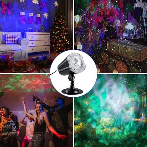 Laser Wave Projector Outdoor, Starry Sky & RGBW Ocean Wave Light Show with Remote Control, Waterproof IP65, Holiday Decor for Halloween, Christmas, Party, Garden, Yard