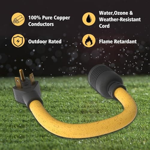 Generator Transfer Switch Adapter Cord TT-30 RV 30Amp to L14-30 Flexible with Ergonomic Handle, 30 Amp 3 Prong to 4 Prong 10 AWG Generator Plug Adapter, RV Generator Plug to Inlet Box 1FT