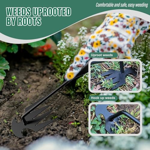 Manual Weed Remover Tool for Lawn and Garden, 2025 Upgrade Garden Weed Pulling Tool Uprooting Weeding Tool,Weed Puller Tool 4 Tooth Manganese Steel for Gardening Backyard Farm (19.7in)